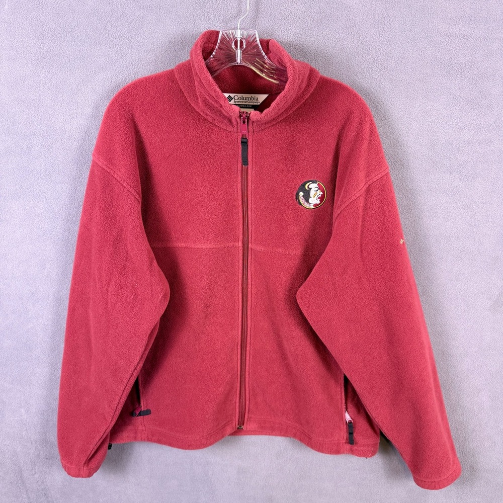 Columbia Fleece Jacket Mens Large Red Florida State FSU Seminoles Full Zip Noles
